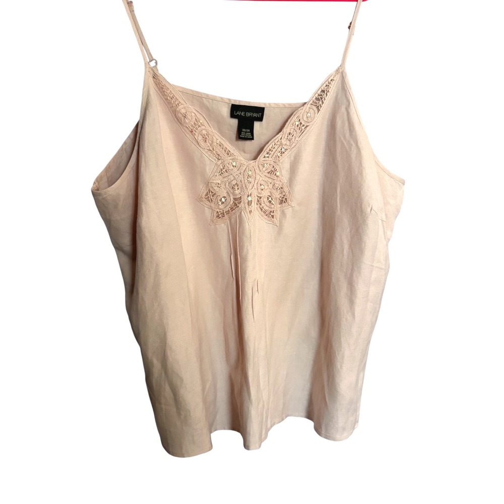 Lane‎ Bryant Pink Linen Blend Lace Sequin V-Neck Camisole Tank Top Wmn sz 22/24